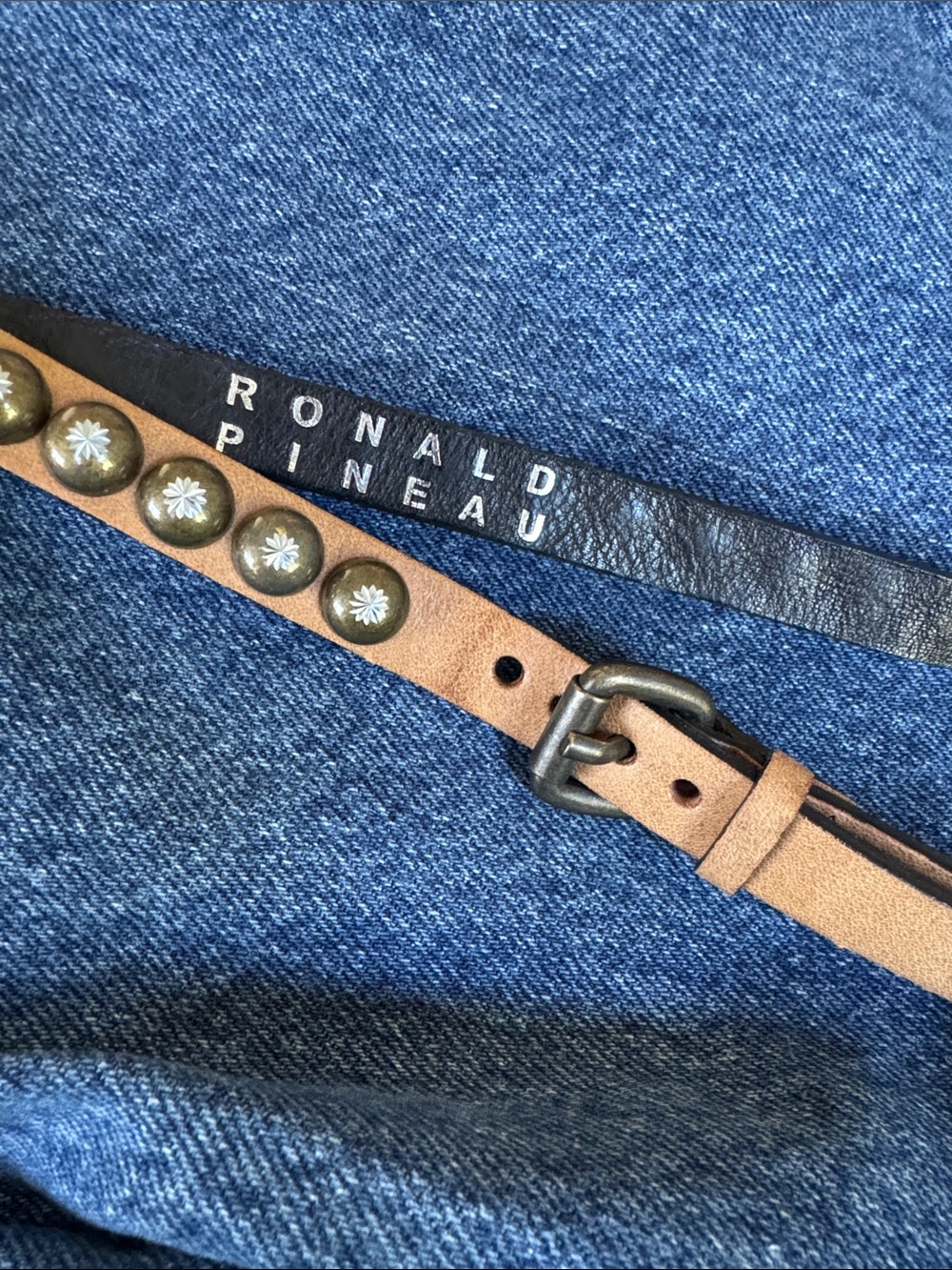 Women's Tan Studded Leather Belt - Picture 4 of 7